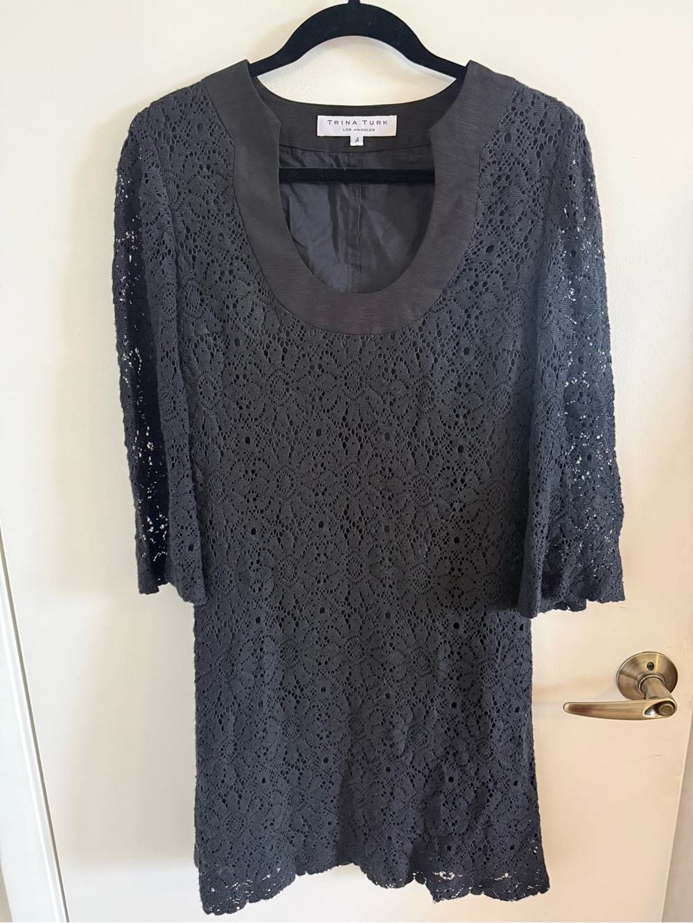 Trina Turk Black Crochet Lace Shift Dress